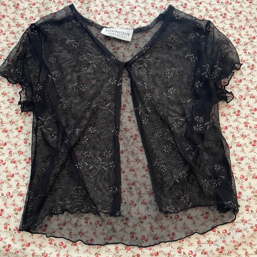 Vintage Black Sheer Floral Top